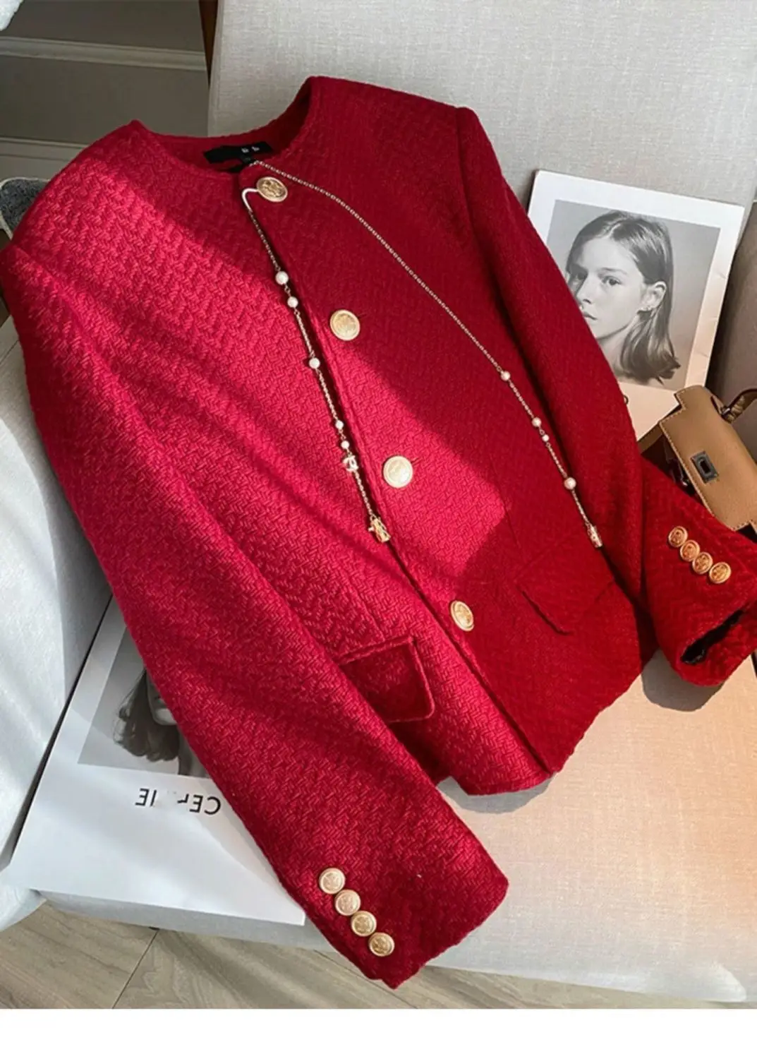 Girls Spring Autumn 2022 New French Red Fragrance Suit Jacket Women Slim High Quality Party Blazers