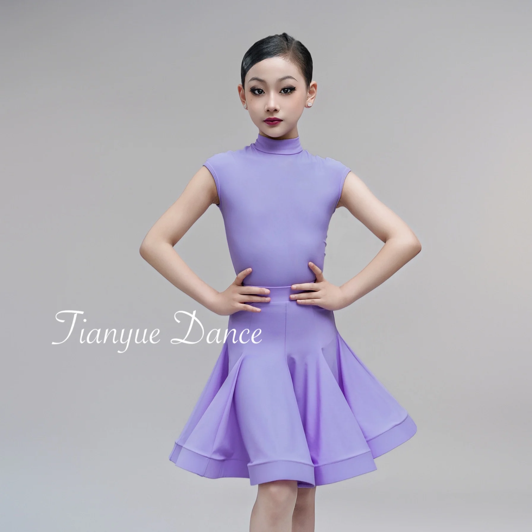 Girls Latin Dance Dress Competition Clothing Purple Fluorescent Green Performance Costume Kids Cha Cha Dance Costume DNV22360