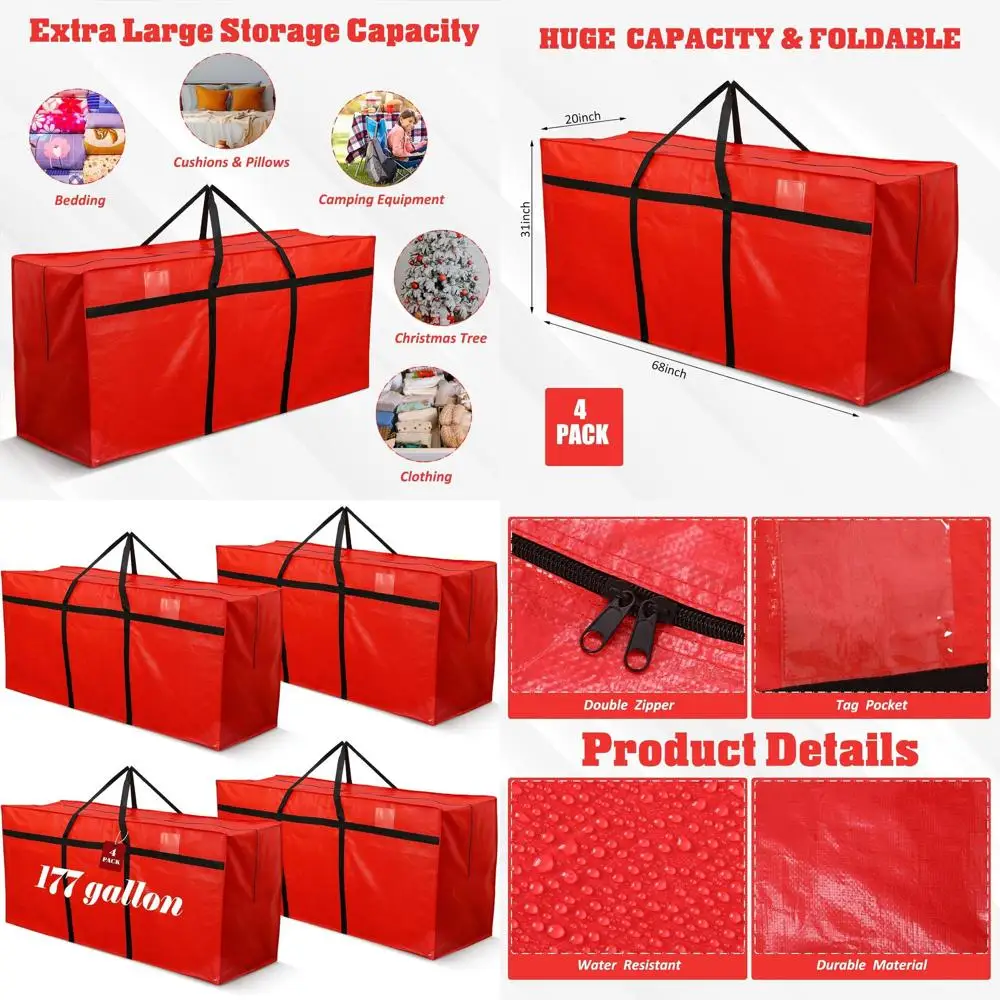 

Extra Large 177 Gallon Storage Bags with Zipper Handles for Christmas Tree and Dorm Use (Red)