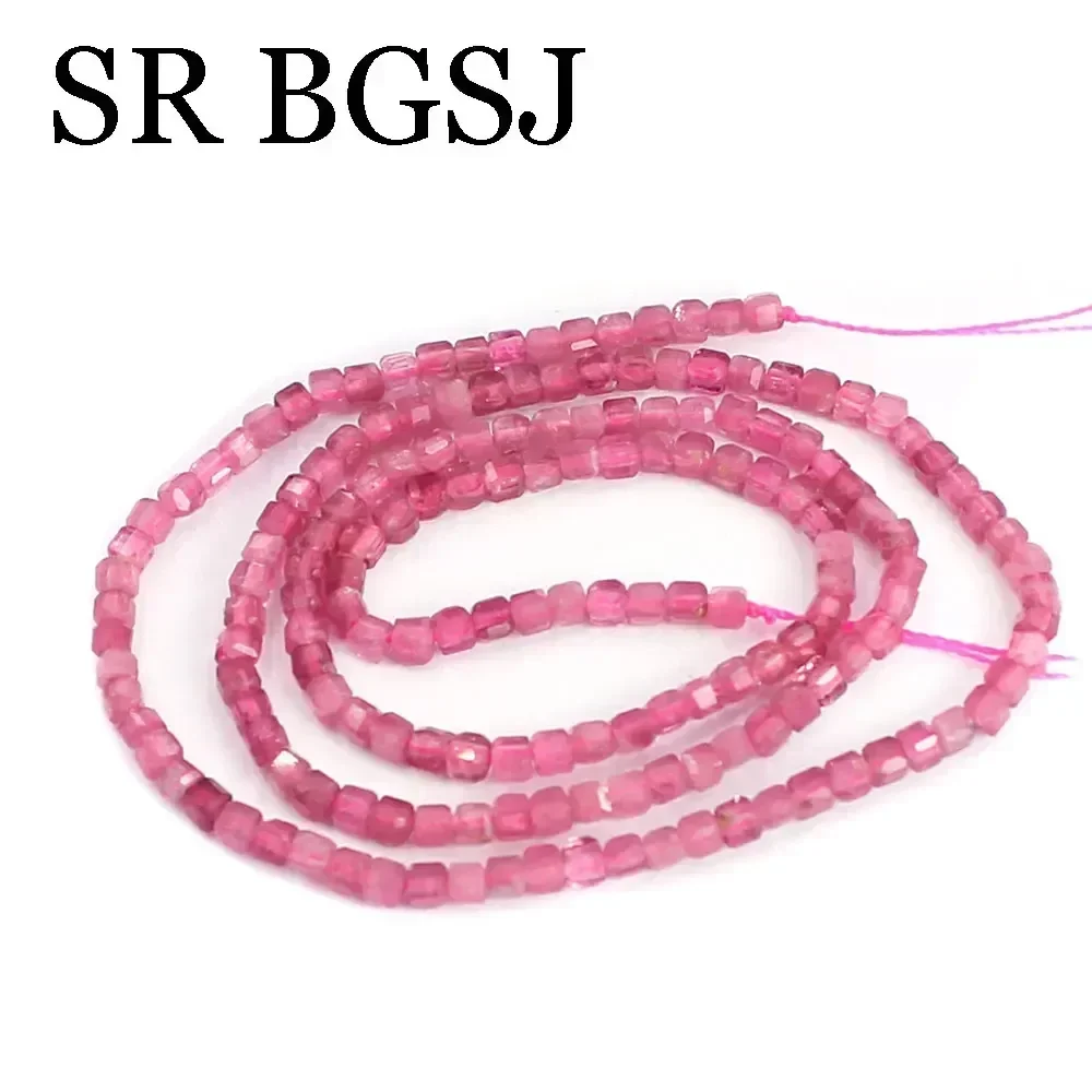 حبات الحجر الطبيعي لصنع الأحجار الكريمة الأوجه ، التورمالين الوردي ، سوار ديي ، مكعب ، 15in ، مجوهرات #3