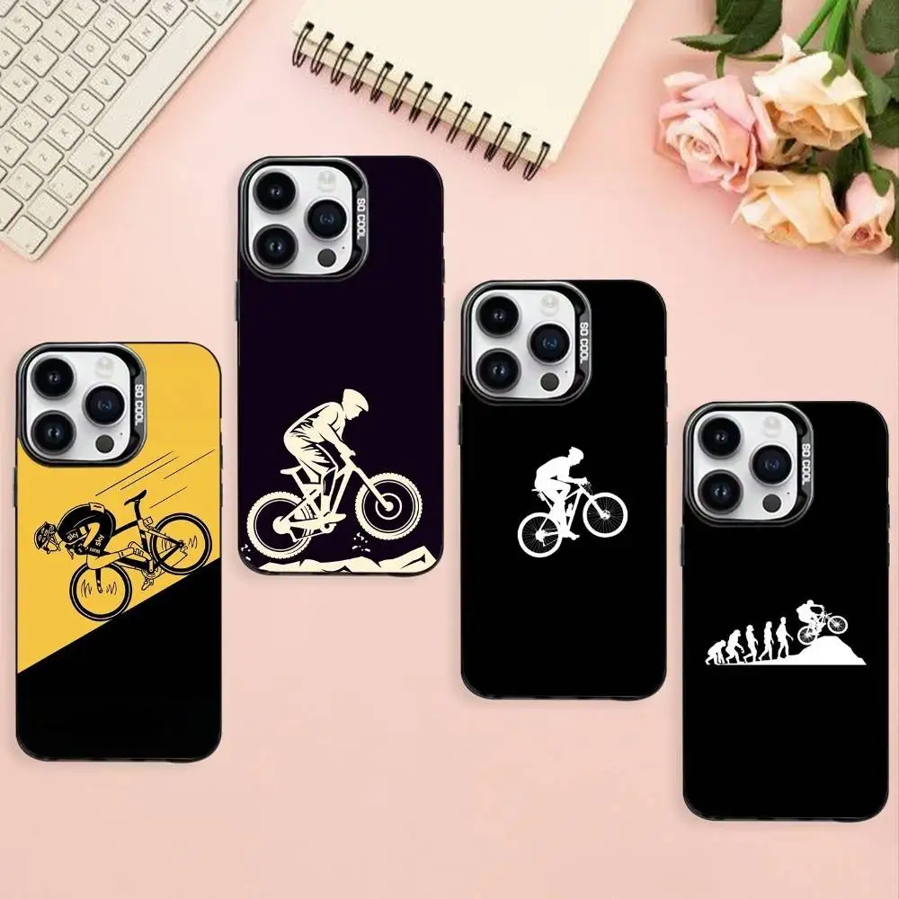 

Bicycle movement pattern Phone Case For iPhone17,16,15,14,13,12,11 Plus,Pro Max Black Border Silver Plated Cover