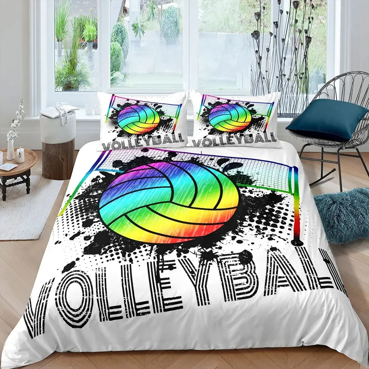 

Volleyball Duvet Cover Set Microfiber Sports Ball Theme Fire And Water Blend Volleyball Twin Bedding Set Double Queen King Size
