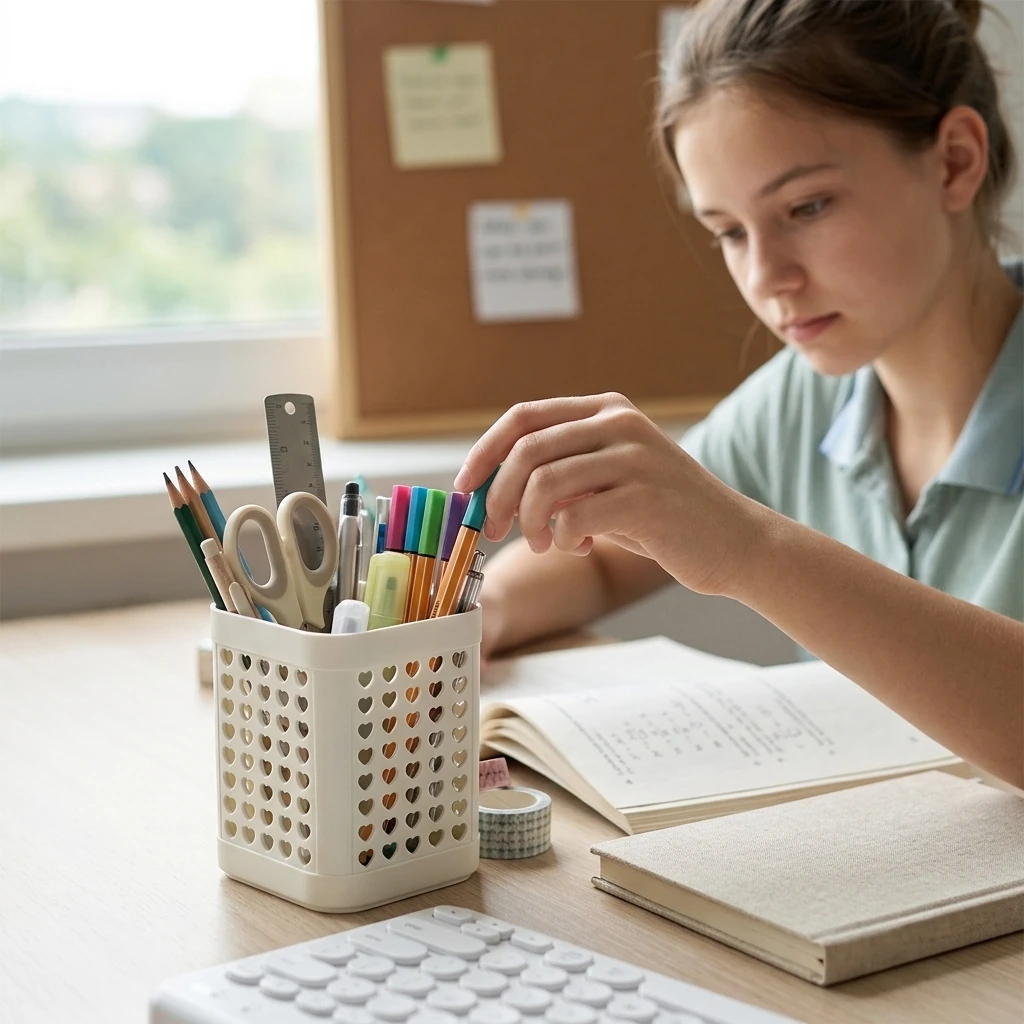 Square Multi-Function Pen Holder with Modular Compartments Sturdy Square Base Perfect Organizer for Office Desk and Student Use