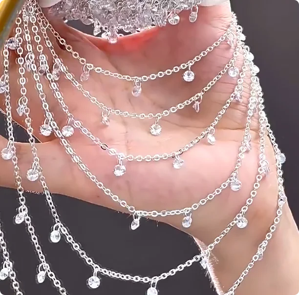 Ice Clear White Zirconia Tassel Copper Chain for DIY Bracelet Necklace Decoration Chain Jewelry Making Making Chain - view 4