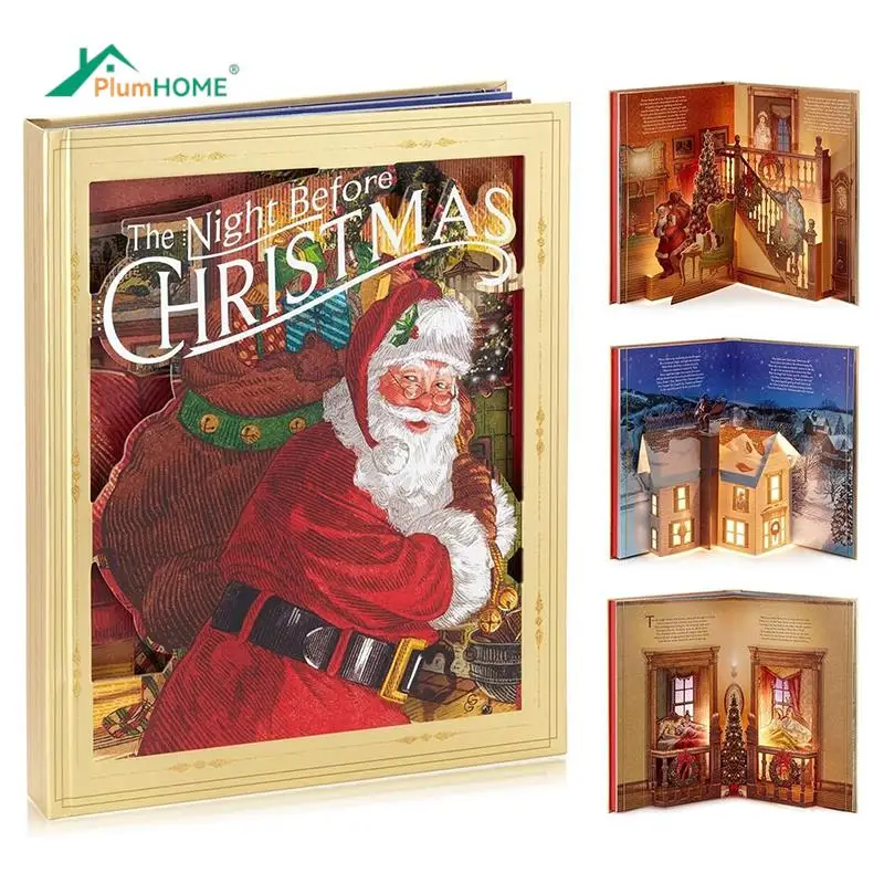 

Christmas Pop-Up Book With Light Sound On Christmas Eve The Night Before Christmas Decoration New Year Gifts For Children Kids