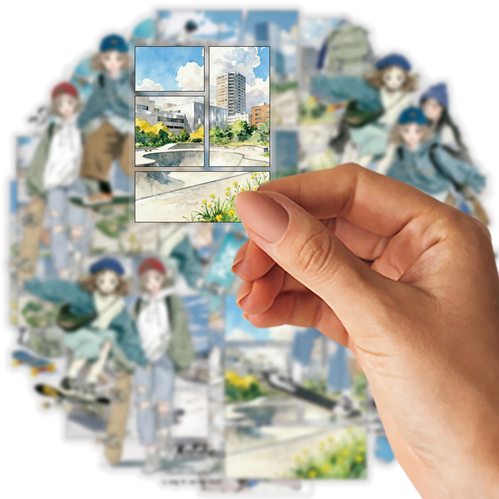 Etori Life Skateboarding Time 30Pcs City Skatepark Stickers Street Cool Skateboarder Decoration Stickers for Laptop, Phone Stickers, Suitcase, Skateboard, Photo Album, Scrapbooking Supplies, Children's Gift Paper Bag, School Supplies, DIY Crafts, Toy Stickers, Gift for Friends