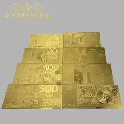 8pcs/Set New Euro Banknote 5 10 20 50 100 200 500 1000 1 Million Euro Gold Banknote in 24K Gold For Collection