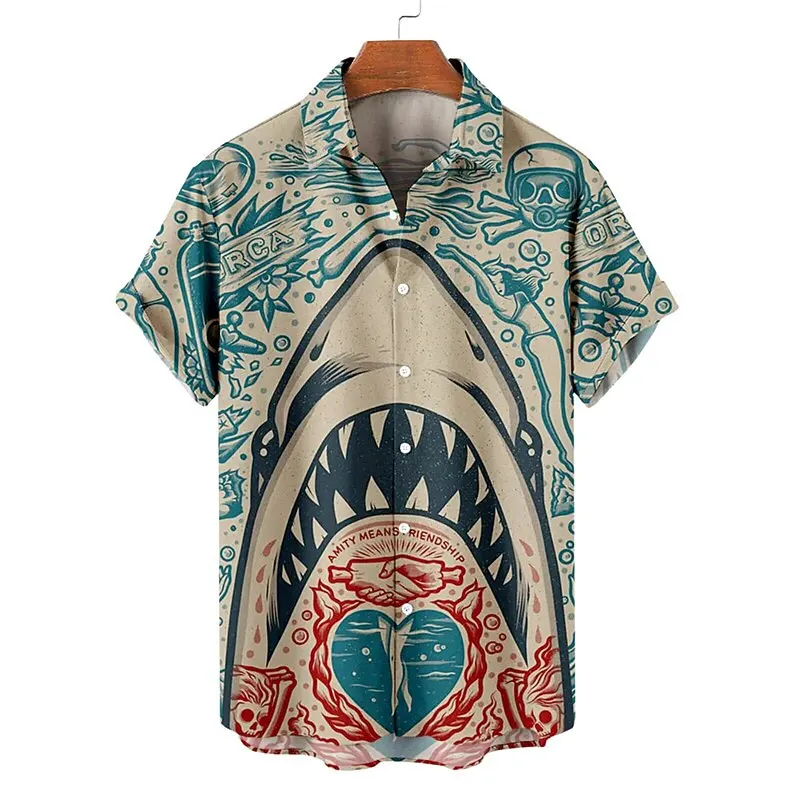 

Image Men's Shark Tropical Shirt Summer Hawaiian Shirt Couple Casual Fashion Loose 3D Shirt Short Sleeve Shirt