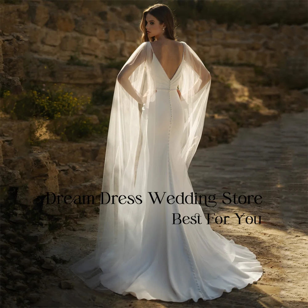 DREAM V-Neck Pleat Mermaid Wedding Dress 2025 Cap Sleeve Open Back Beading Sweep Train Bridal Gown Vestidos De Novia Customized