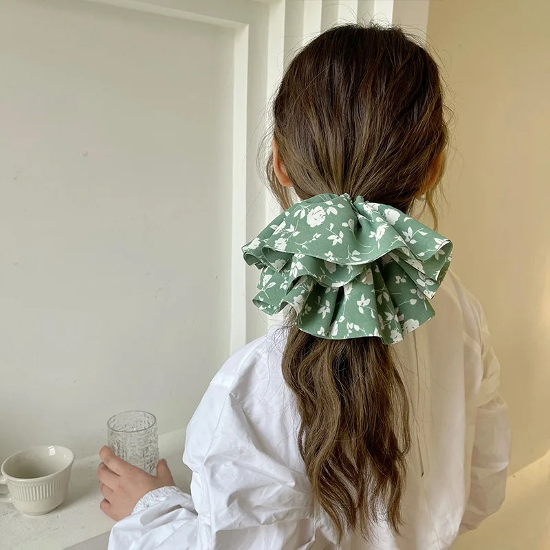 New Korean Ins Fashion Oversize Large Elastic Hair Band Flower Pattern Hair Scrunchies For Woman Girls Hair Accessories