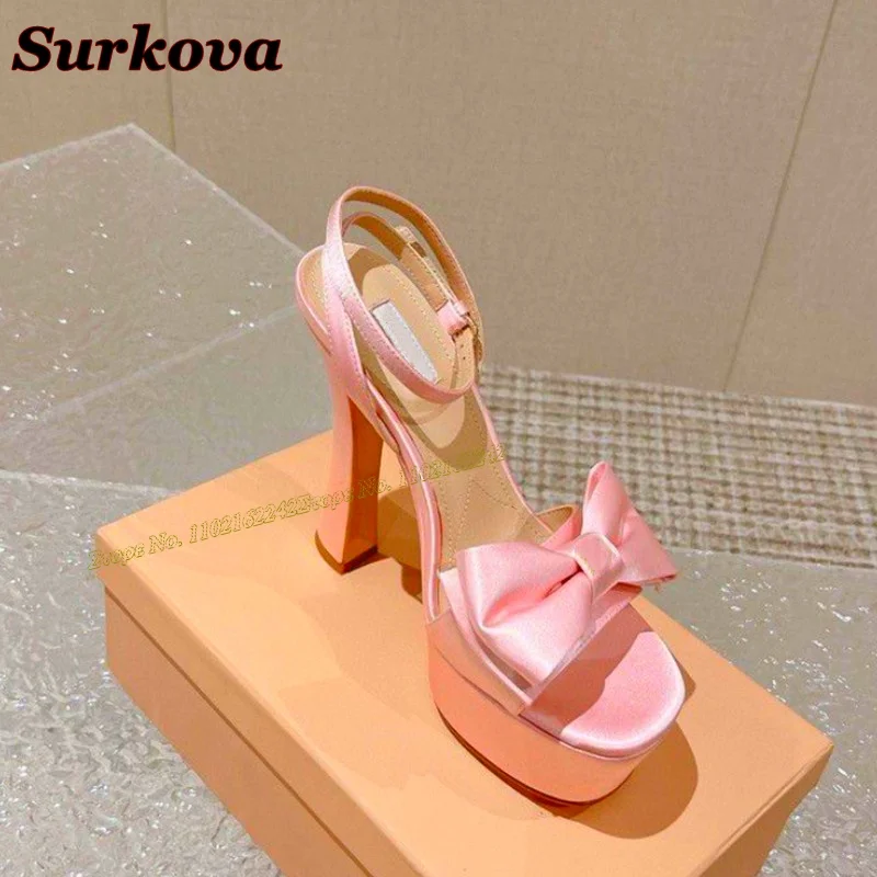 Pink Leather Elegant Sandals Women Round Toe Thick Heel Platform Sandals Ladies Luxury Sexy Simple Dress Satin Women Heels 2024