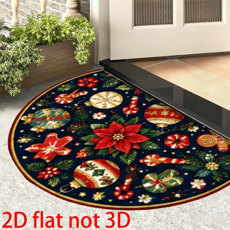Festive Christmas Half Round Doormat Poinsettia Semicircle Carpet For Living Room Bedroom Front Door Welcome Floor Mat Large