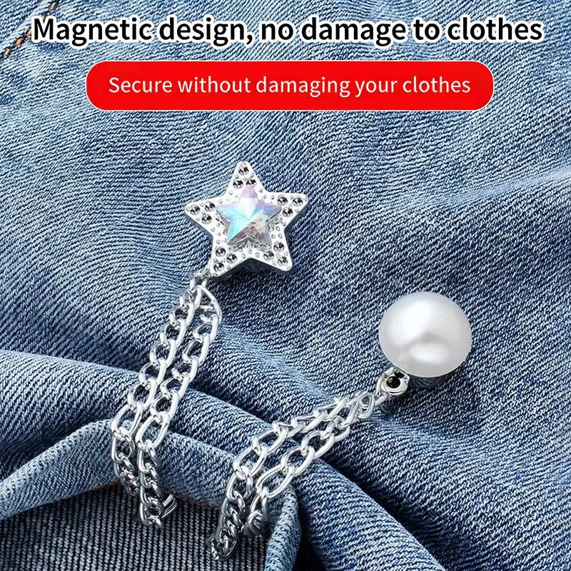 2 Stück Multifunktionale Magnetische Kleidungsklammern mit Kette, Metall-Jeansknopf-Clips, Magnetische Befestigungsnadeln für Kleidung, Schals, Hosenbeine und Manschetten – Detail 9