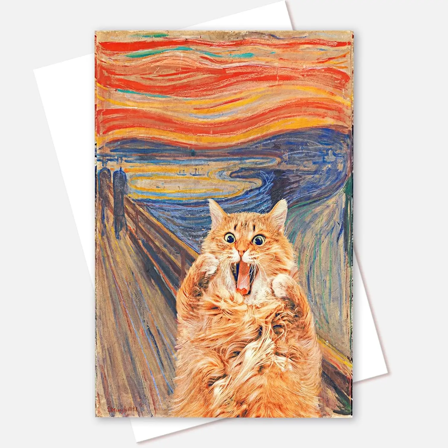 DVBOCS Funny Bathroom Cat Canvas Wall Art Scream Cat Poster Vintage Adorable Canvas Wall Decor Contemporary Orange Gallery Print
