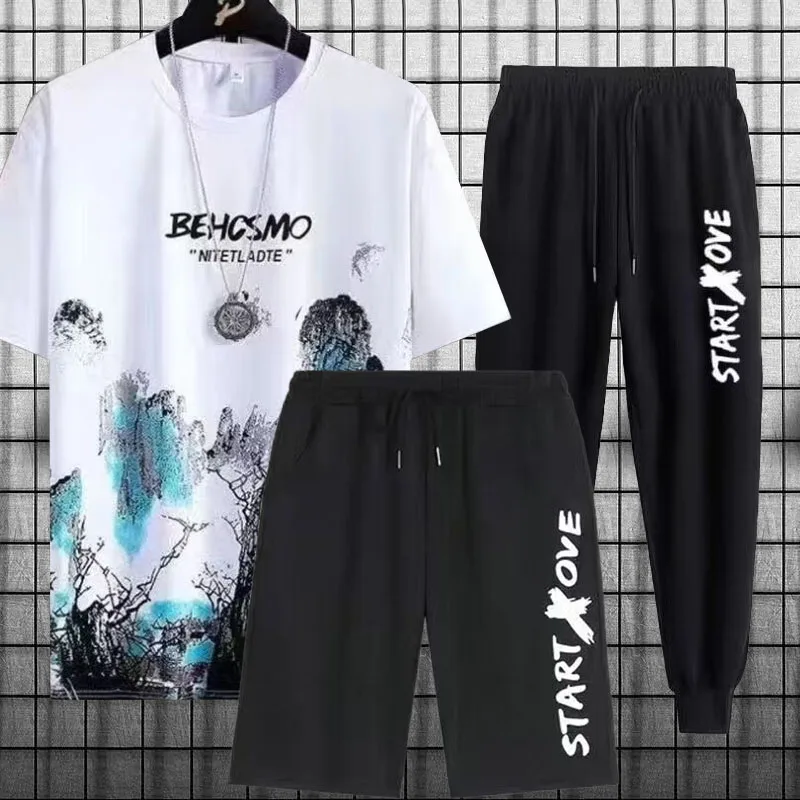 เสื้อยืดแขนสั้นสามชิ้นสำหรับวัยรุ่น, ชุดสูทนักเรียนบางลำลองสำหรับผู้ชายสำหรับฤดูร้อน