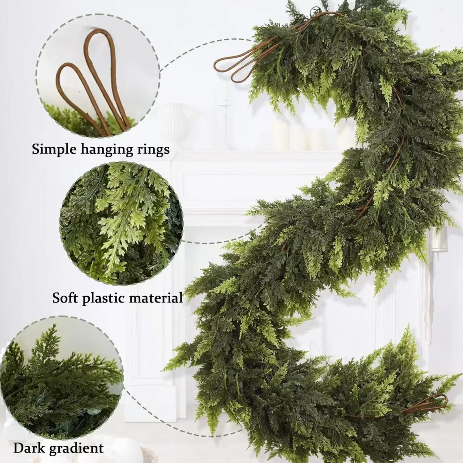 Christmas Garlands Artificial Green Pine Decoration Artificial Garland for Wreath Fireplace Tree Mantel Porch Indoor Stairs - view 3