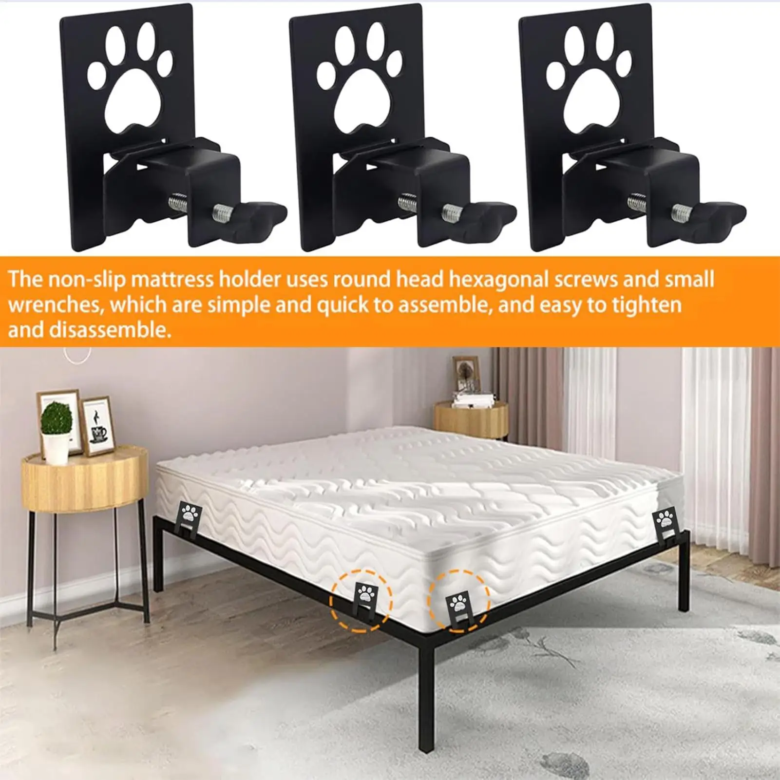 Mattress Holder Mattress Slide Stopper for Metal Frame Cute Paw Gripper Gasket Bedding Accessories Prevent Sliding for Twin Full