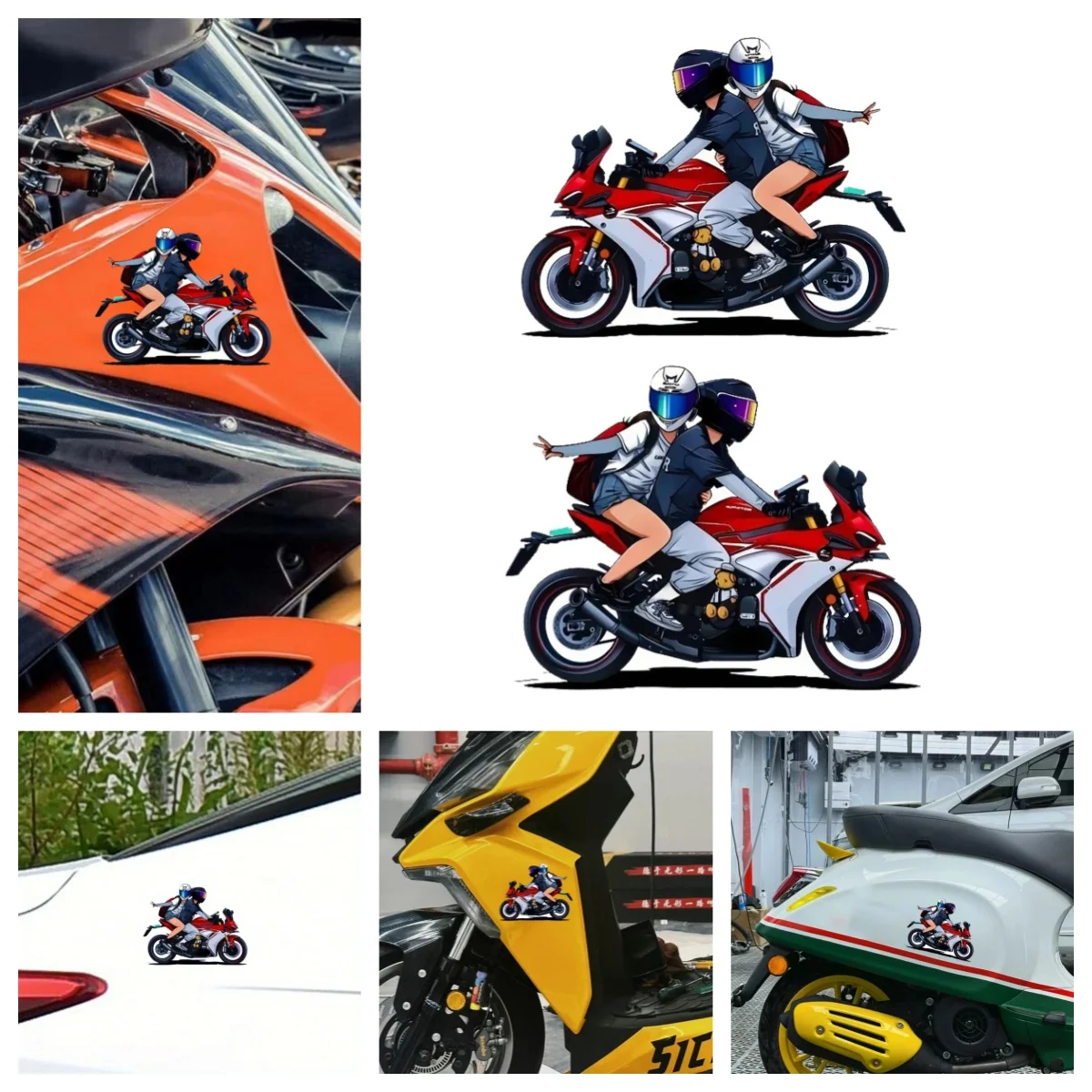 Cartoon Couple Motorcycle Stickers, Waterproof Vinyl Decals for Car Motorcycle Helmet