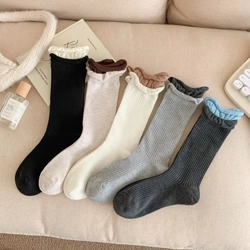 Korean Style Streetwear Middle Tube Socks Color Matching Socks Women Japanese Fashion Cotton Knitted Elastic Long Socks