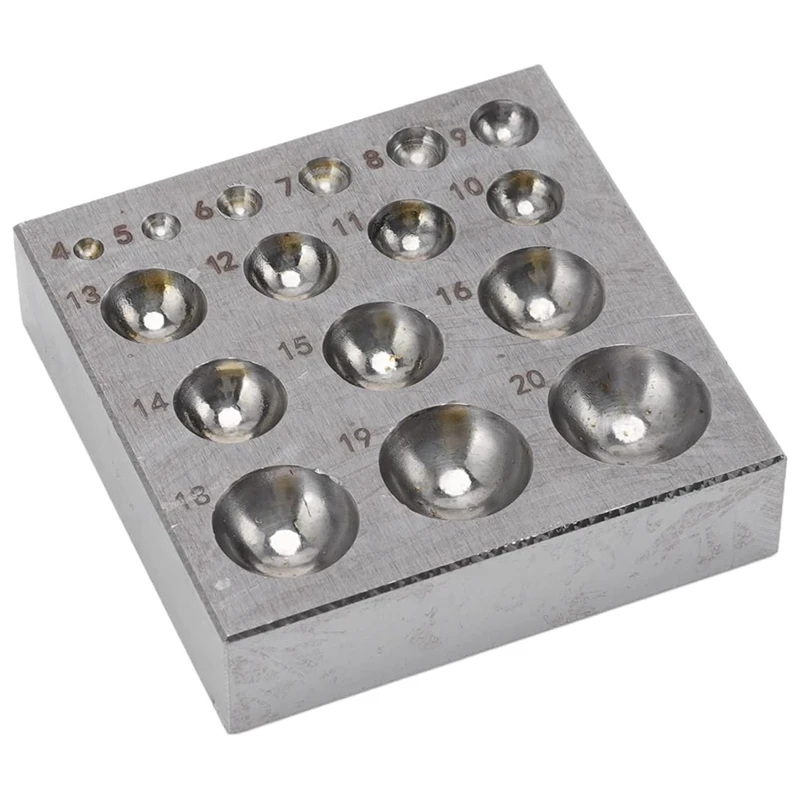 A03F Steel Dapping Block for Jewelry Making Semi Circular Metal Forming Tool with Multiple Anvil Hole Sizes 4-20mm
