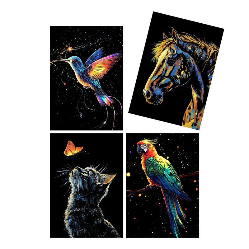 4 pcs A5 light scratch drawings, adult colorful scratch paper, student creative toy scratch drawings