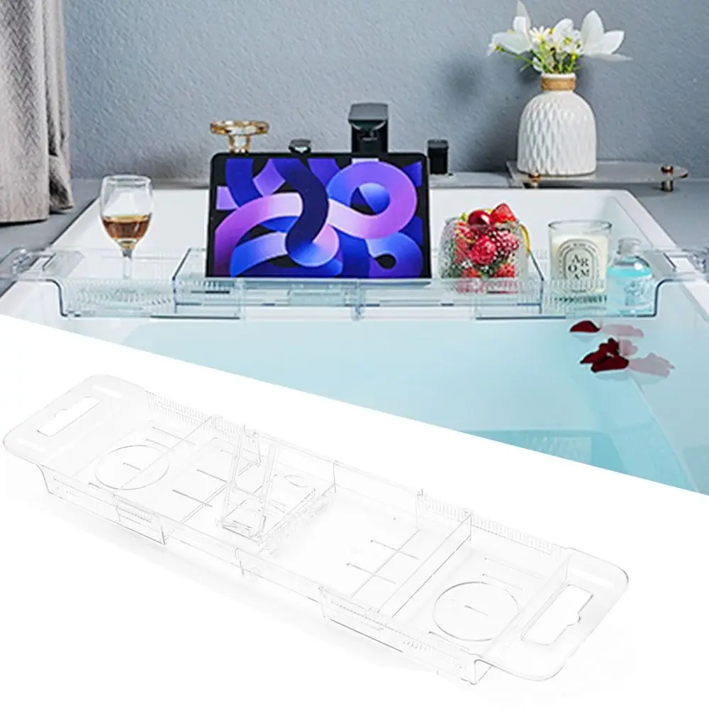 

Anti-Slip Expandable Bathtub Tray Adjustable Length Scratchproof Mat Drain Bath Tub Shelf with Handles Large Capacity