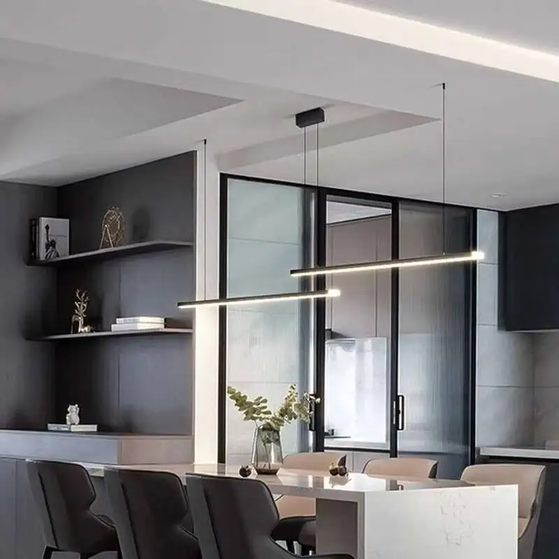 الإبداعية Led أسود أبيض غرفة الطعام قلادة ضوء الشمال الحديثة غرفة نوم طويلة الثريا بسيطة المنزل داخلي إضاءة ديكوريّة مصابيح