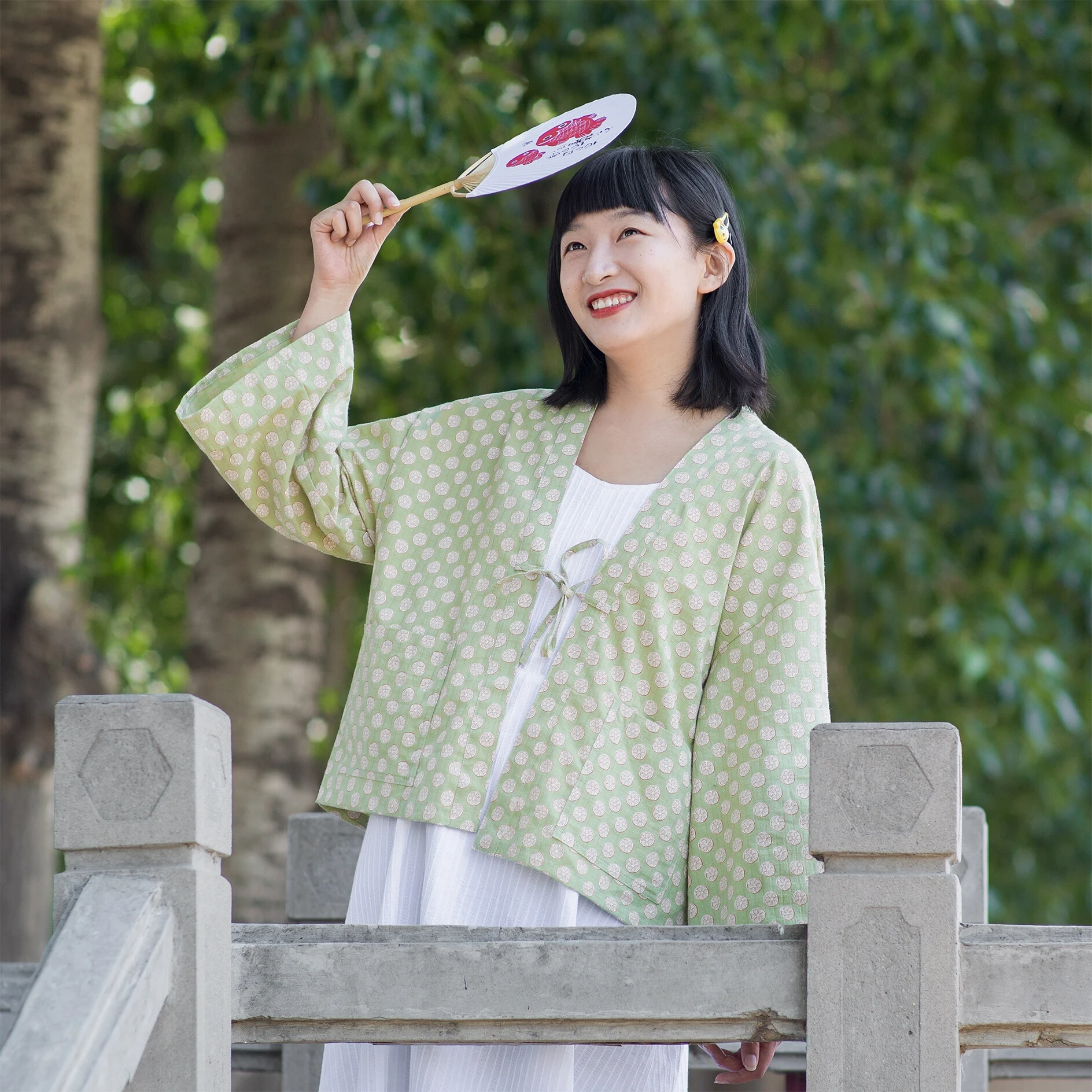 

Chunfeng Independent Original Design Fre Lemon Print Japanese Sle Kimono Cardigan Embroidered Cotton Women's irt Spring...