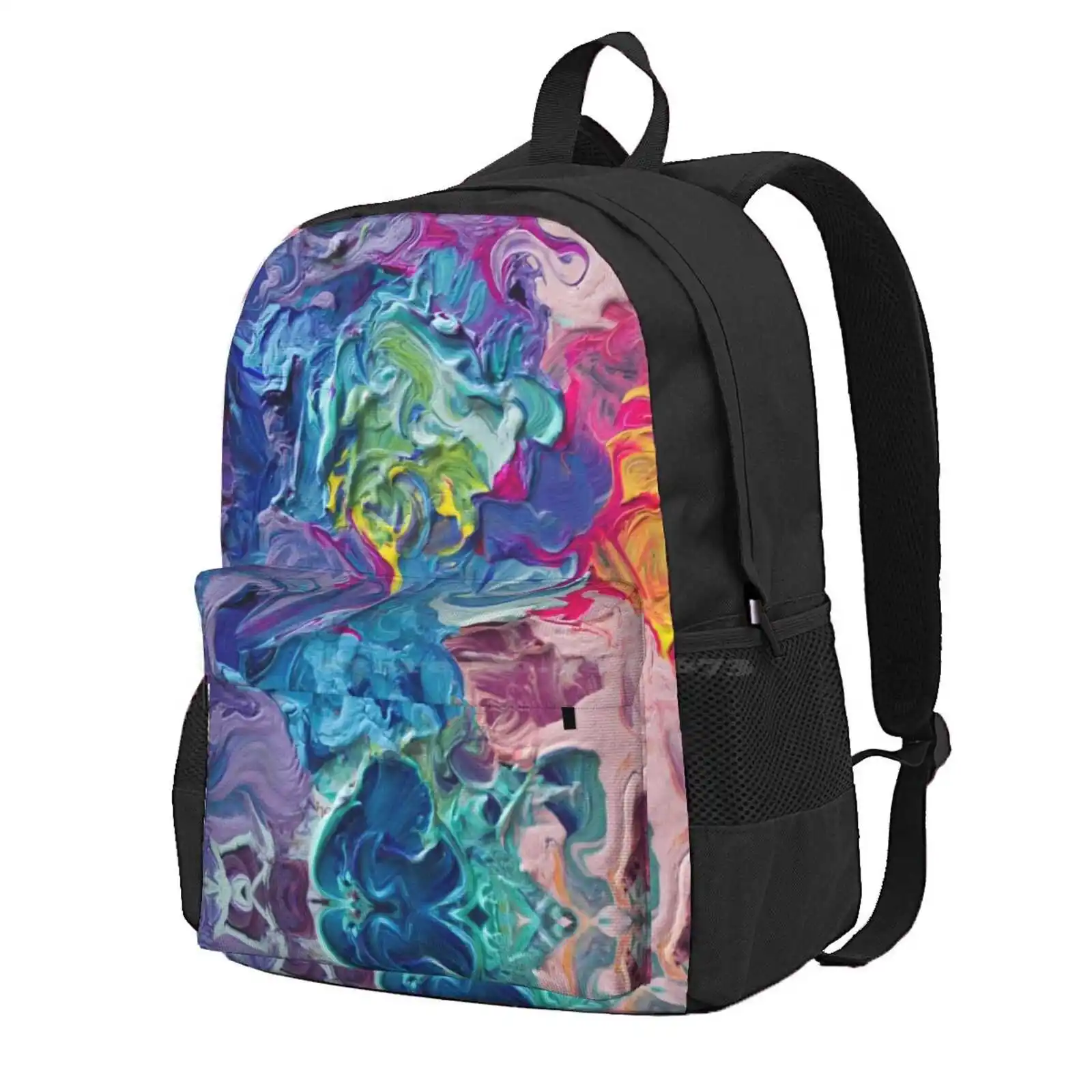 Rainbow Flow Abstraction Hot Sale Schoolbag Backpack Fashion Bags Acrylic Abstract Rainbow Colours Colourful Pallete Shatseva