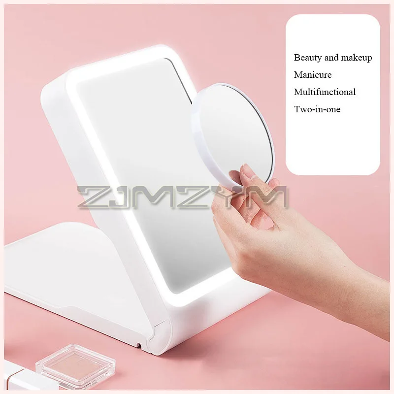 2In1 Nail Lamp Vanity Mirror UV Nail Phototherapy Lamp Adjustable LED Makeup Mirror With Touch Switch Foldable Beauty Light