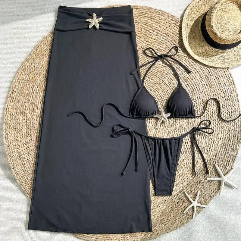 

Сексуальный комплект бикини с морской звездой, женский купальник, женский купальник из трех предметов, пляжная одежда для купания, купальные костюмы, бразильское бикини для купания в бассейне