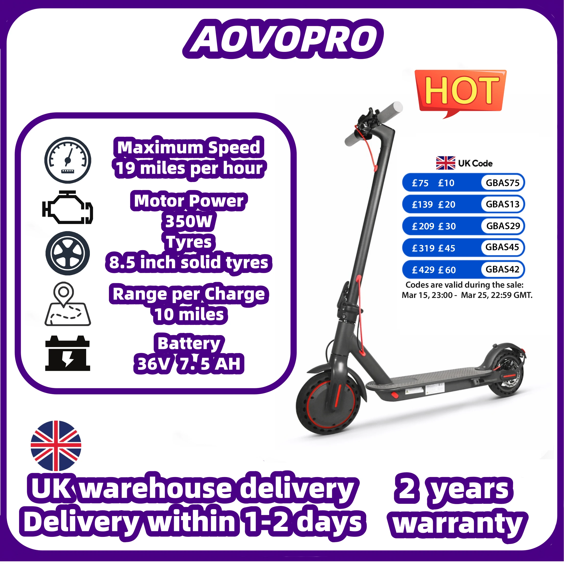 AOVOPRO Electric Scooter Smart Electric Scooter Maximum Speed: 19 miles per hour 350W Motor Range Per.Charge10 Miles