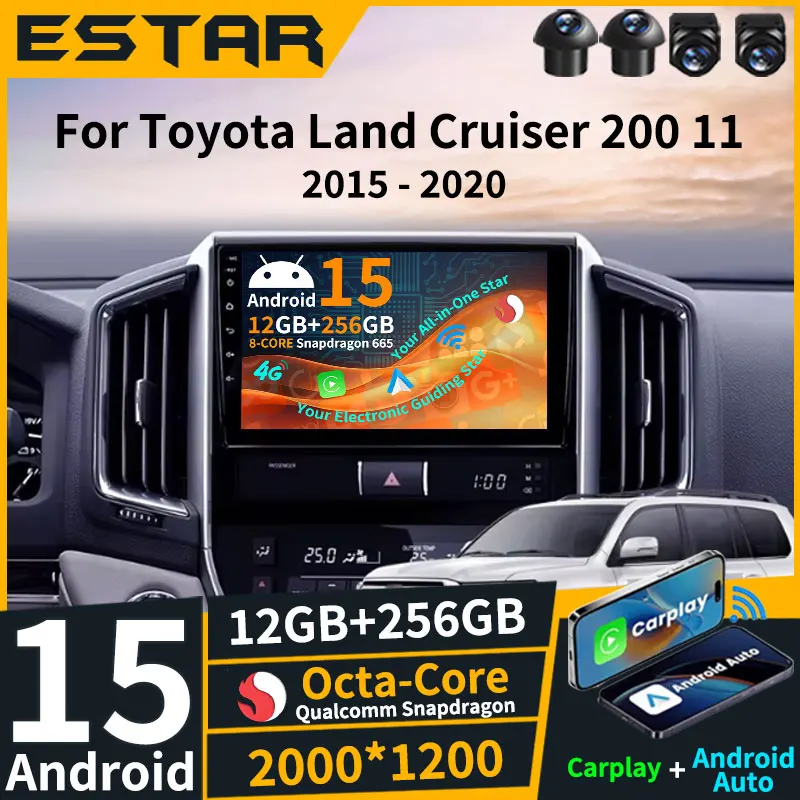 For Toyota Land Cruiser 200 11 2015 - 2020 Android 15 Wireless Carplay Auto Head Unit Video Player 360 Camera Multimedia RDS BT