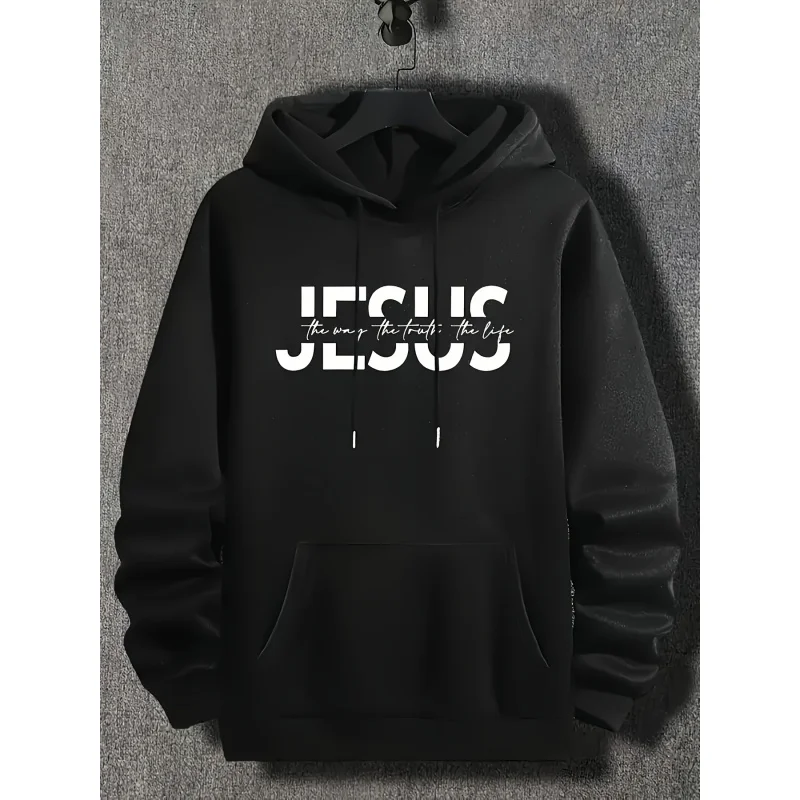 Modischer, lässiger Kapuzenpullover mit geometrischem Aufdruck für Herren – verdickter Fleece-Pullover für Herbst und Winter, bequem und trendig