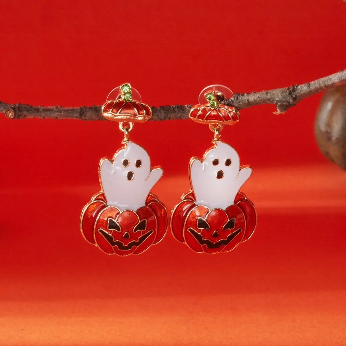 Niedliche lustige Halloween-Ohrringe, baumelnde Kürbis- und Geister-Design, Emaille-Tropfenohrringe für Damen und Herren, Party-Accessoires, Geschenkschmuck