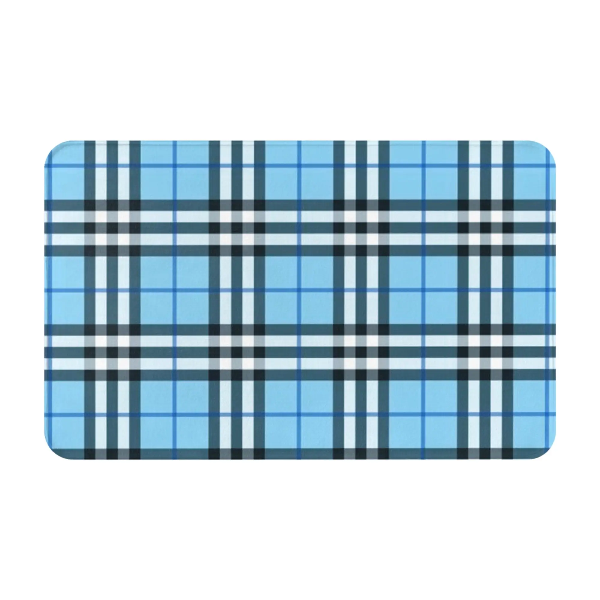 Bright Blue Tartan Plaid Checkered Pattern Anti-Slip Doormat Bedroom Mat  Floor Indoor Home Decor