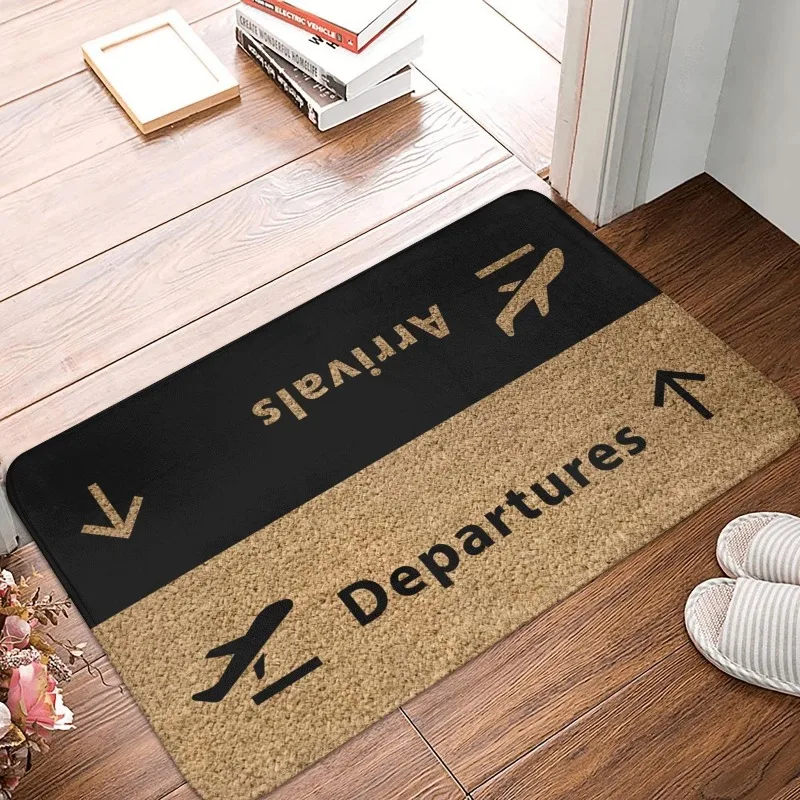 Aviation Theme Door Mat Airplane Arrivals Departures Runway Print Non Slip Rug Front Entry Indoor Home Decor Flannel Floor Rug