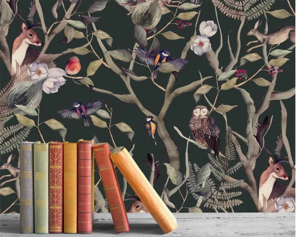 beibehang Customized Nordic watercolor elk children's room animal forest bedroom background wallpaper
