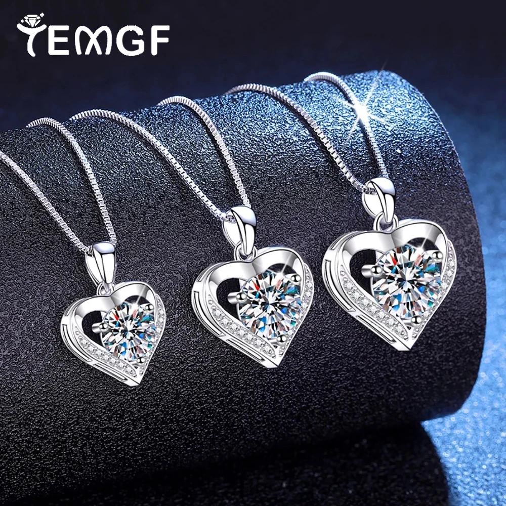 

TEMGF 6,5 мм/8 мм/9 мм муассанитовое ожерелье изысканный кулон в форме сердца для женщин S925 серебряная цепочка в коробке пара ювелирных изделий любовь романтические