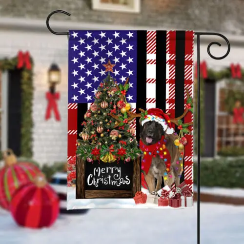 Leonberger Dog Merry Christmas Flag, Leonberger Dog Christmas Tree Lights Flag