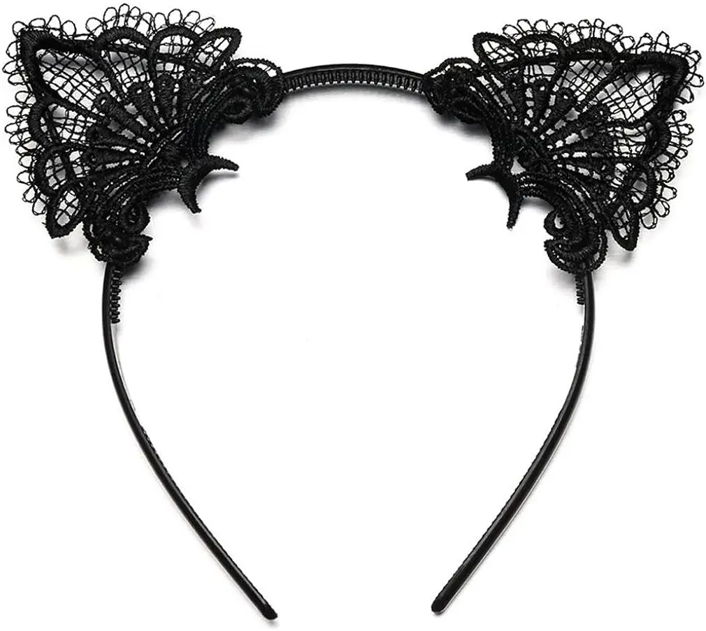 PESENAR Black Cat Costume for Women, Halloween Masquerade Mask, Lace Ears, Gloves, Tail, Choker Necklace