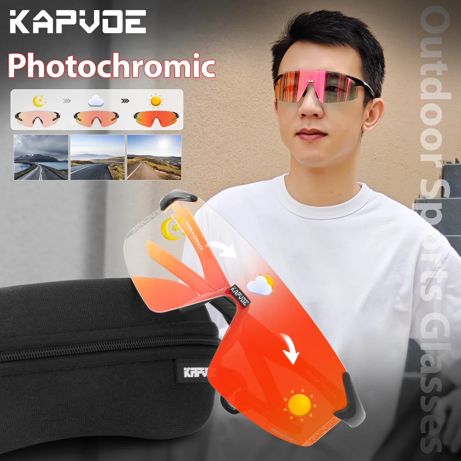 KAPVOE Bike Cycling Glasses Photochromic Bicycle Cycling Sunglasses Women Outdoor Sport Eyewear Driving fishing camping Goggles