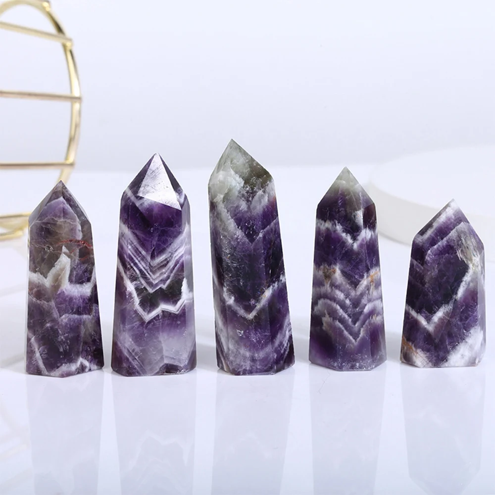 Natural Dream Amethyst Tower Crystal Point Magic Wand, Healing Energy, Quartz, Reiki, Obelisk, Polished Stone, Home Decoration