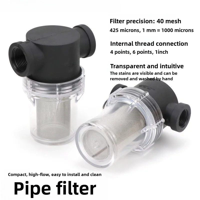 

Plastic Pipe Filter Transparent Water Filter Cup Stainless Steel Mesh 1/2" 3/4" 1" BSP Thread Inline Filter for Home Garden Hose