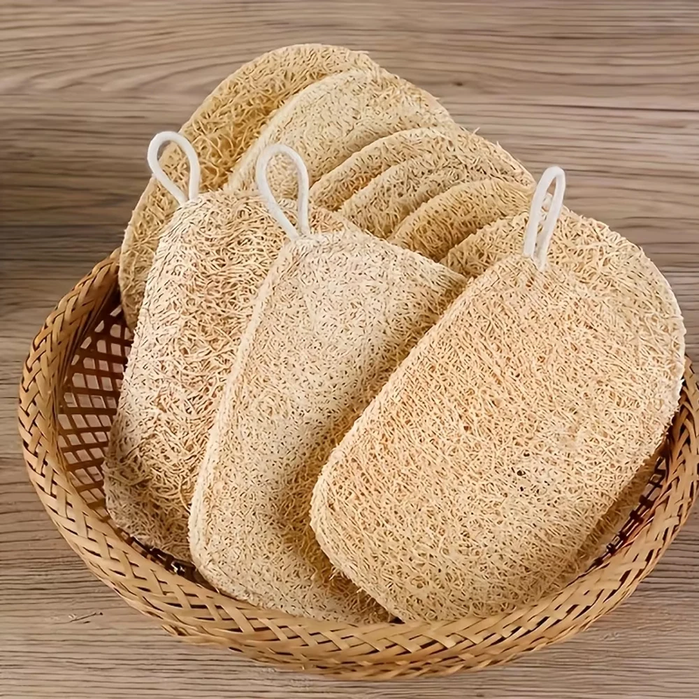 6/10-Pack Natural Loofah Sponge Bath Scrubbers - Gentle Body Exfoliators for Men & Women, Ideal for Kitchen/Bathroom Cleaning