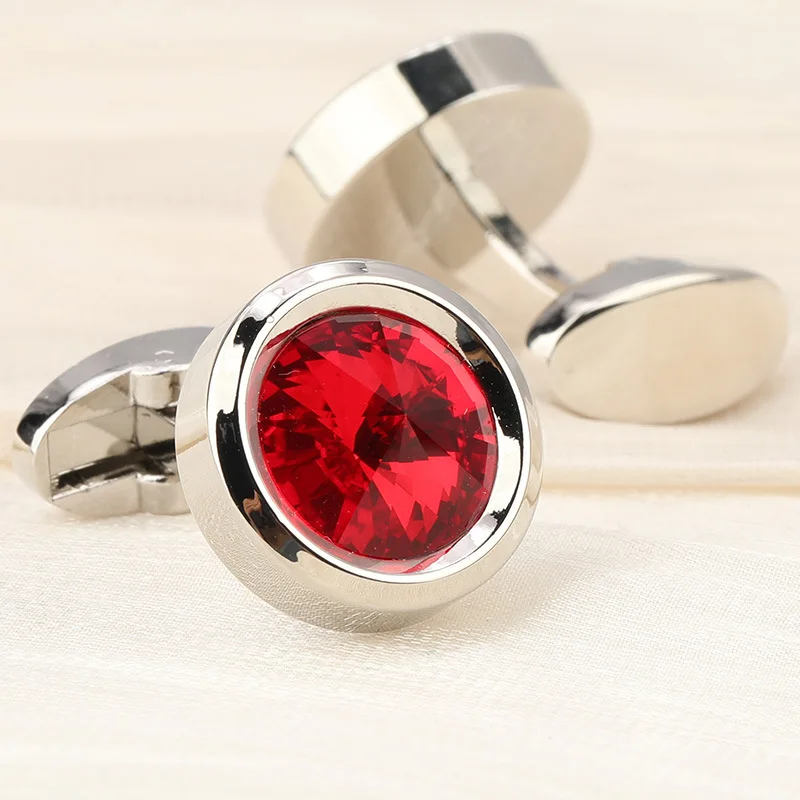 Red Rhinestone Cufflinks New Luxury Men's Business OL Style Dress Shirts Buttons French Cuff Links Men Women Wedding Accessories