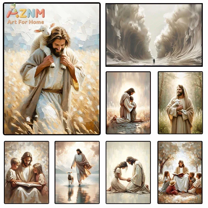 1PCS frameless Canvas paintingJesus Christ Canvas Postres Christian Jesus Portrait Wall Art Print Poster I Will Walk with Christ