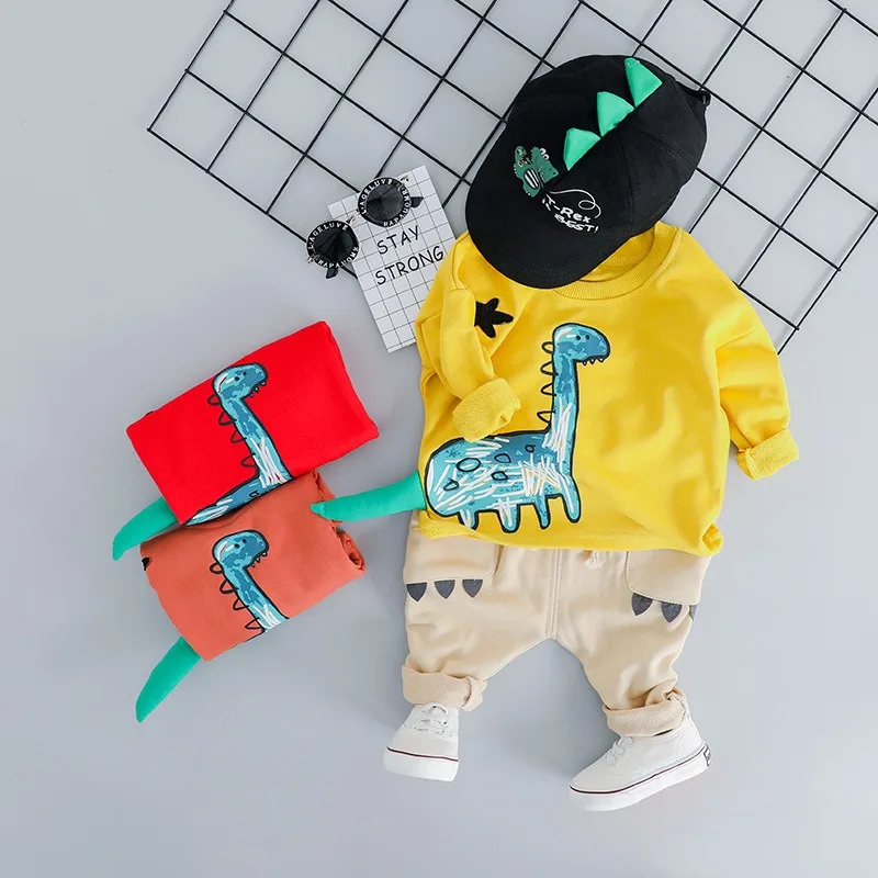 Children Clothing Sets Baby Boys Cartoon Dinosaur Pullover Sweatshirt Pants 2 Pieces Suit Kids Sportswear Infant Clothes Outfits