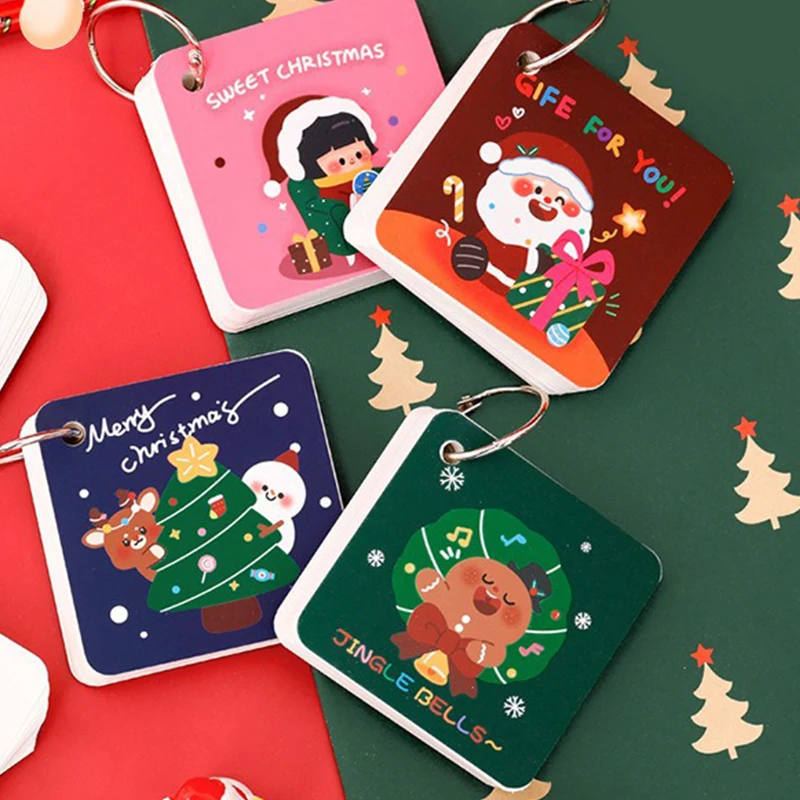 

80Sheets Cartoon Christmas Blank Index Card Portable Pocket Blank Study Notepads Detachable Blank Notebook Office Supplies