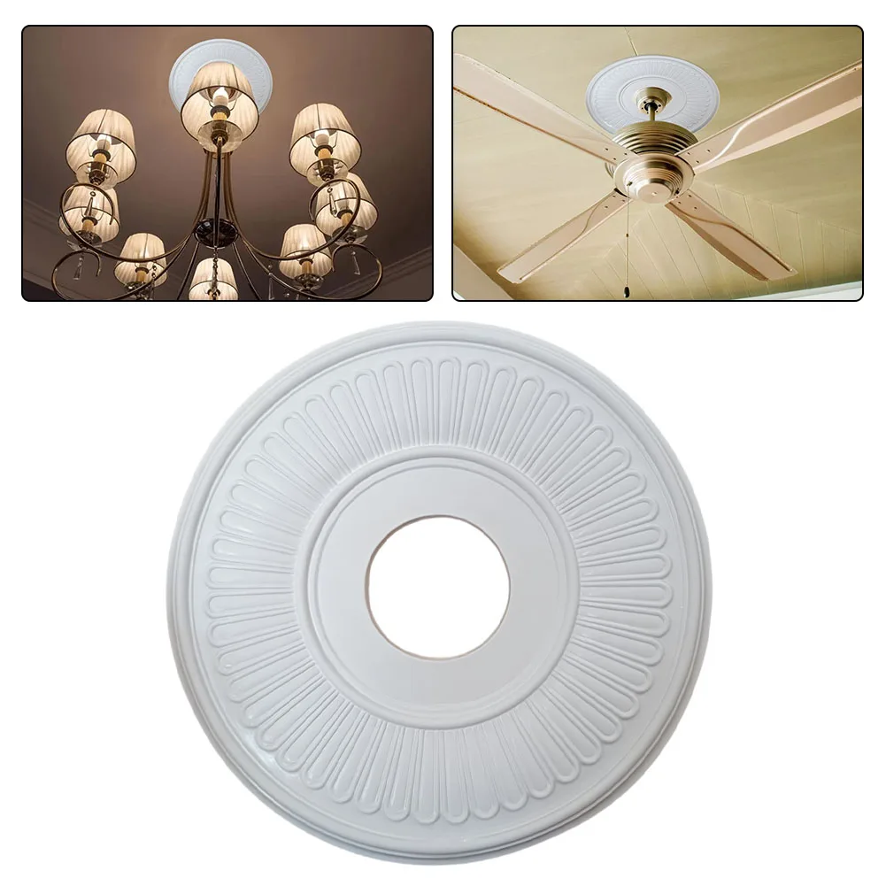 Home Round Medallion PU Decorative Ceiling Fan Light Fixtures Covers Plate Home Improvement Building Hardware